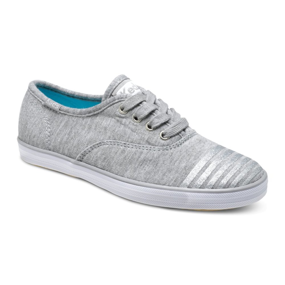 Grey Fabric Keds w/ Glitter Stripes